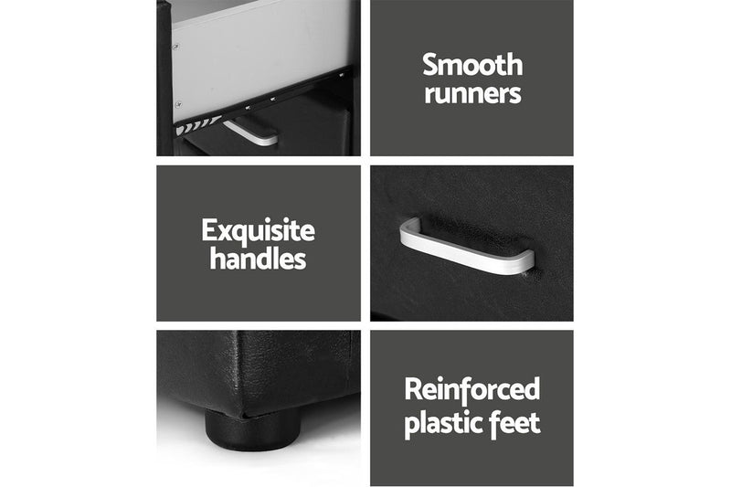 Artiss Bedside Table 2 Drawers Side Table Leather - CADEN Black