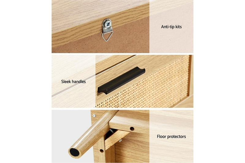 Artiss Rattan Bedside Table 2 Drawers Wood - RIE Oak