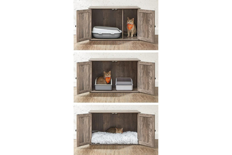 Cat Litter Box Enclosure with Removable Divider - Indoor Cat House and End Table