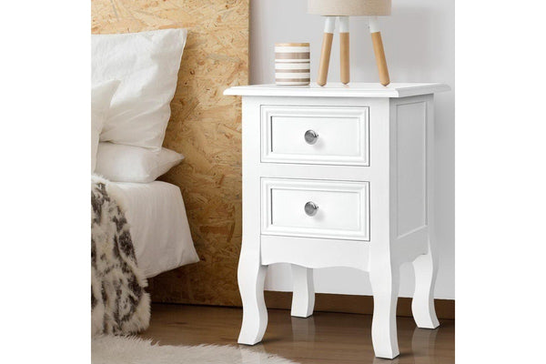 Artiss Bedside Table 2 Drawers - BISSET White