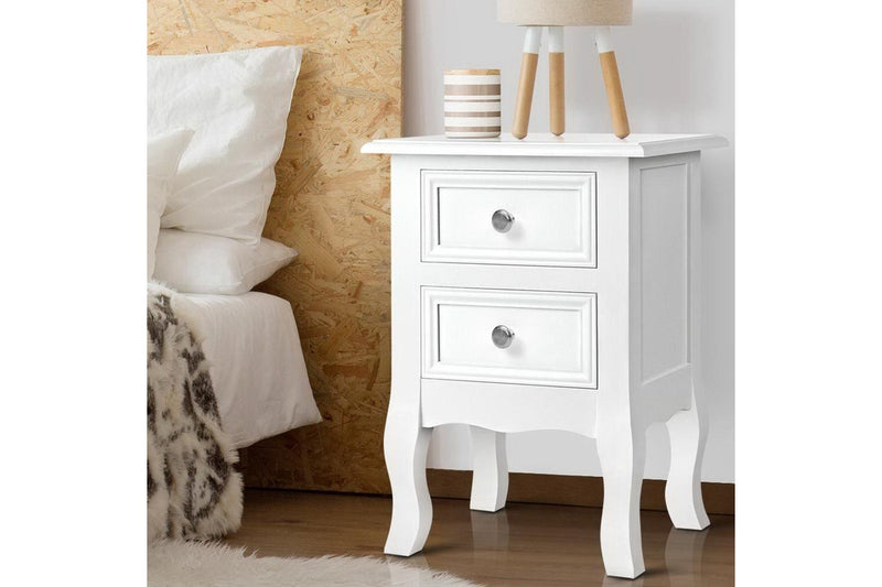Artiss Bedside Table 2 Drawers - BISSET White