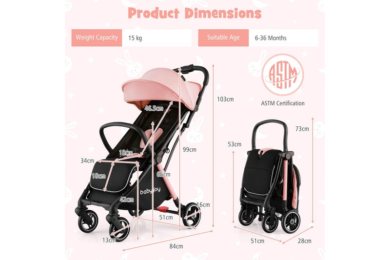Costway Folding kid Stoller Portable kid Stroller w/Adjustable Canopy Gravity Self-Standing Pink