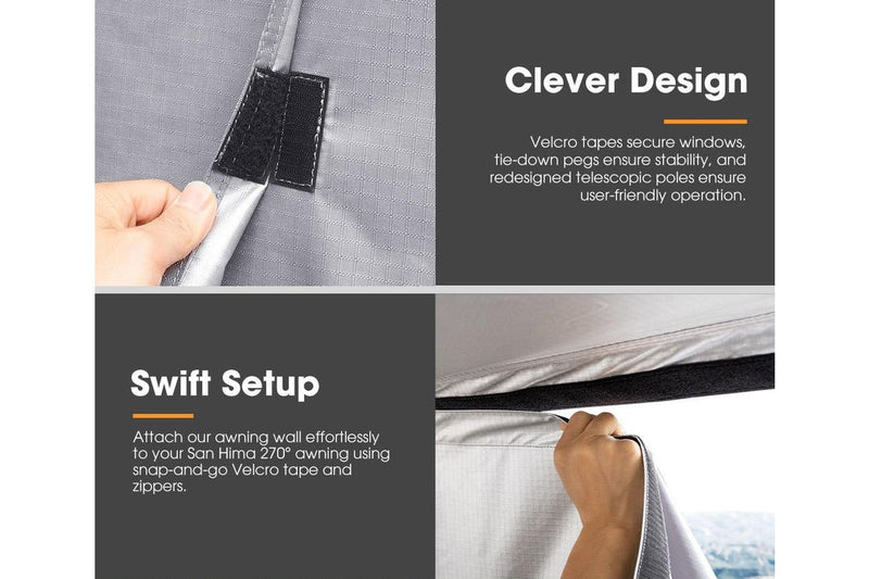 San Hima 180 Degree Awning With Side Wall Free-Standing Car Camping Sunshade