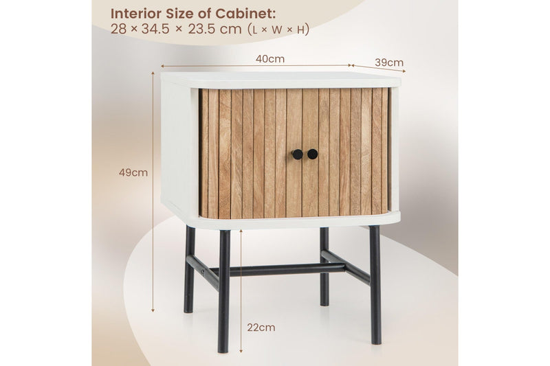 Giantex Modern Nightstand Bedside Storage Table w/Sliding Doors & Metal Legs Floor Side Table Bedroom Living Room White