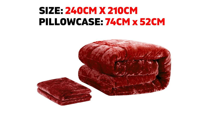 King Size Bedding Faux Mink Quilt Comforter Winter Throw Blanket Duvet Burgundy