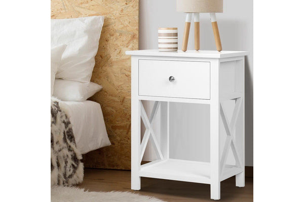Artiss Bedside Table 1 Drawer with Shelf - EMMA White