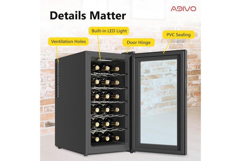 ADIVO Wine Cooler Fridge Compressor Cellar Chiller Temperature Control 18 Bottles