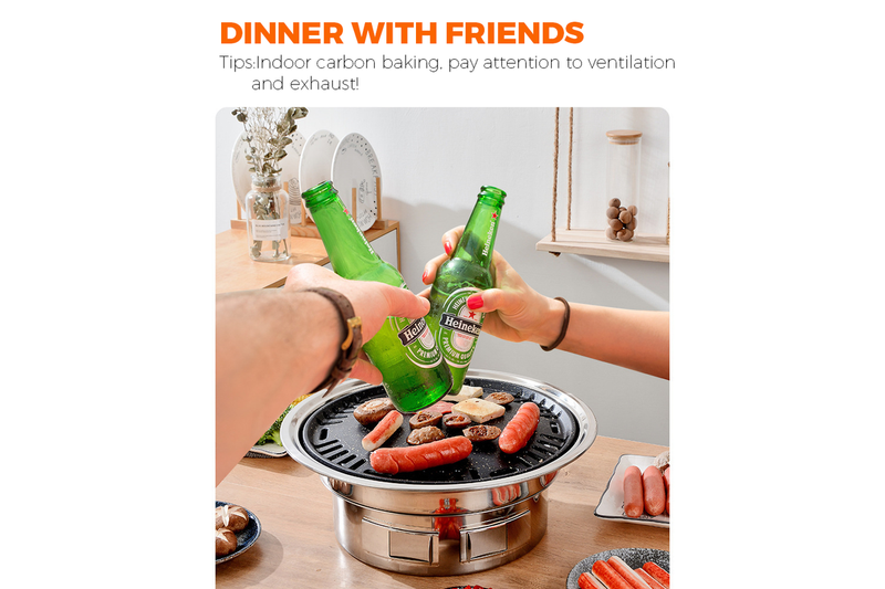 Portable Multifunctional Charcoal Barbecue Grill 13 Inch Stainless Steel BBQ Camping Grill Stove Tabletop Smoker Grill for Outdoor Indoor Picnic