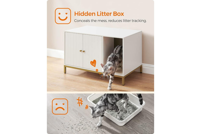 Modern Cat Furniture: Litter Box Enclosure (Simply White and Metallic Gold)