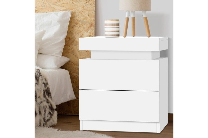 Artiss Bedside Table 2 Drawers Lift-up Storage - COLEY White