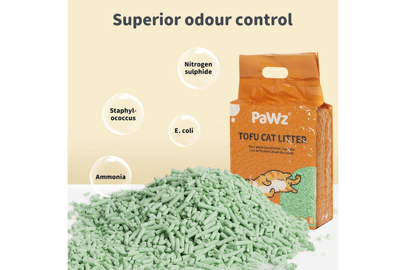 Pawz 2.5kg Tofu Cat Litter Clumping Flushable Fast Super Absorben Green Tea x12