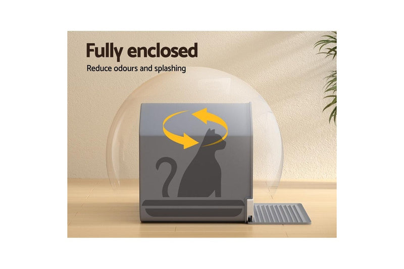 i.Pet Cat Litter Box Large Tray Kitty Toilet Fully Enclosed House Hooded Scoop Mat Grey