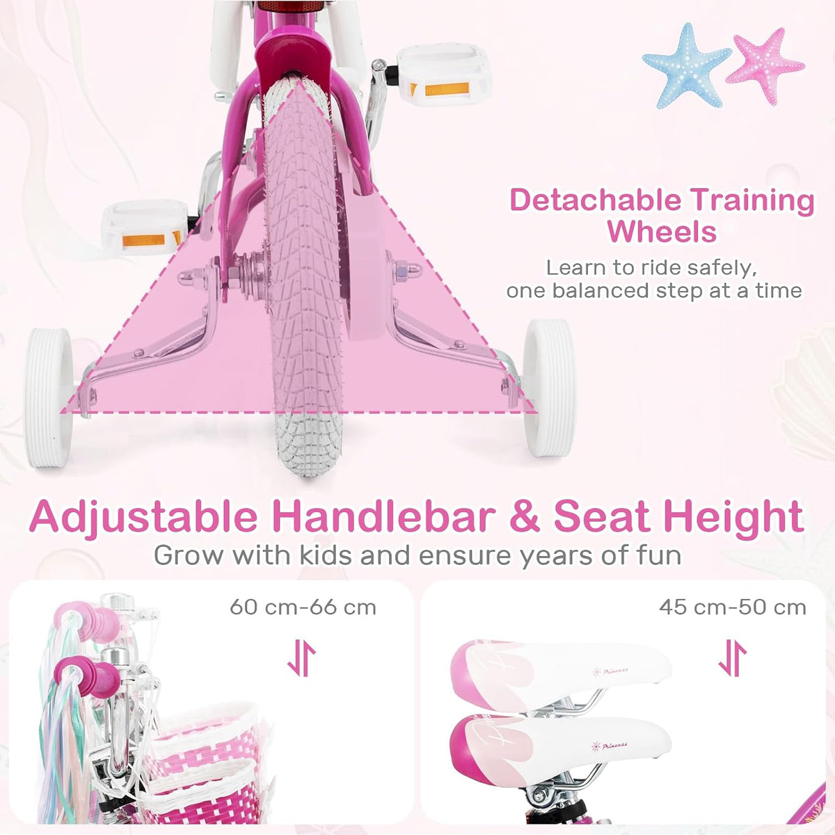 HONEY JOY Kids Bicycle, Mermaid Girls Bike w/Hand & Coaster Brakes