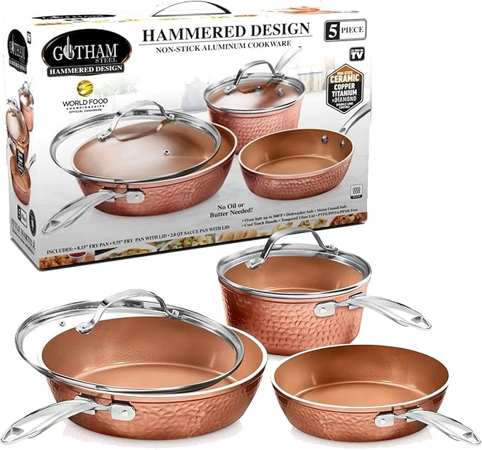 Gotham Steel Premium Hammered Cookware â€šâ€œ 5 Piece Ceramic Cookware - Layaway AU