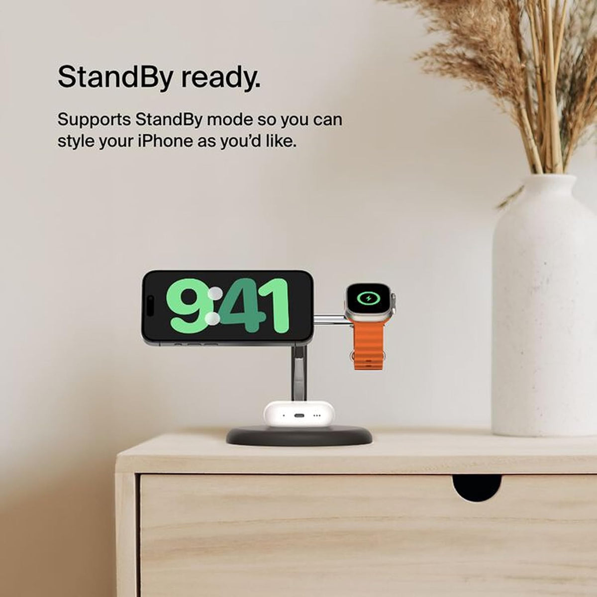 Belkin BoostCharge Pro Qi2 3 in 1 Charging Stand 15W Apple Devices Black