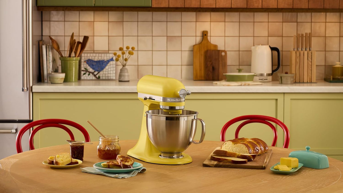 KitchenAid Butter KSM195 300W 10 Speed Tilt-Head Stand Mixer, Scraper, Whisk, Flex Edge Beater, Pastry Beater, Dough Hook, 4.7L & 2.8L Stainless Steel Bowls, Pouring Shield - 2025 Colour of the Year