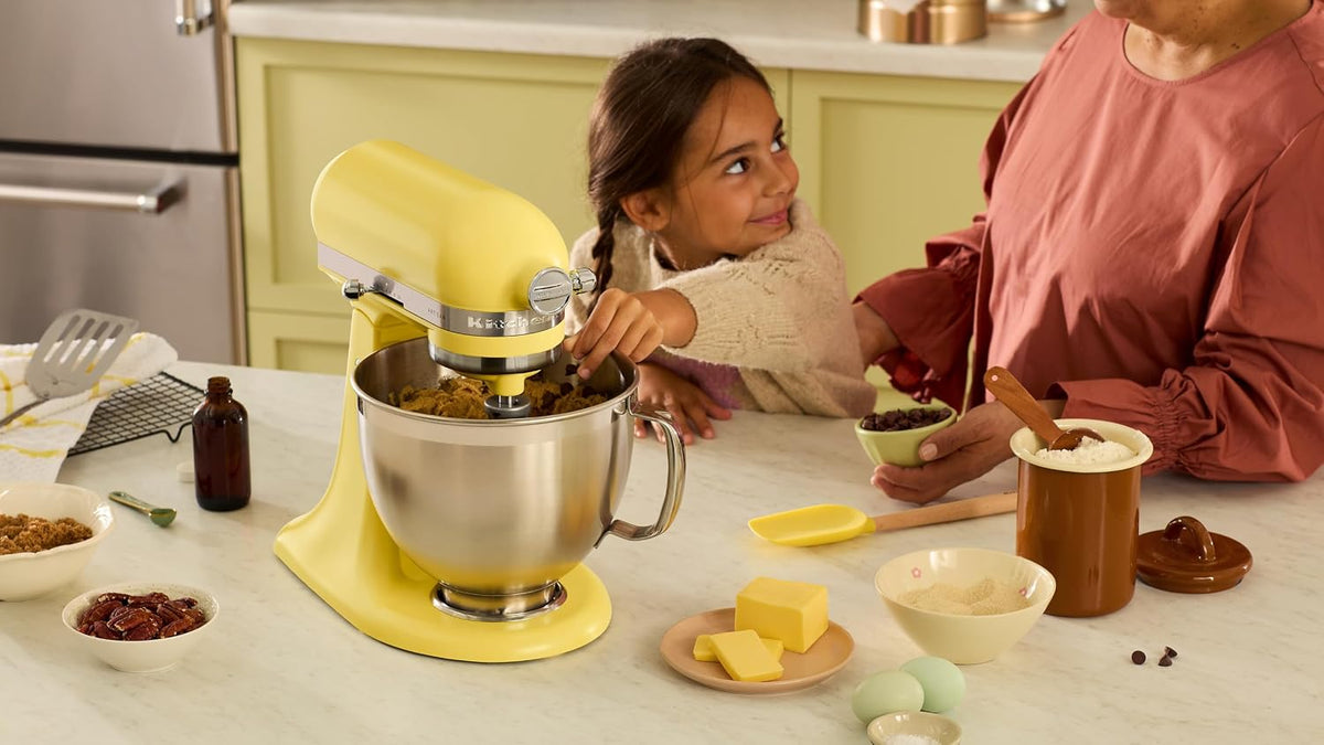 KitchenAid Butter KSM195 300W 10 Speed Tilt-Head Stand Mixer, Scraper, Whisk, Flex Edge Beater, Pastry Beater, Dough Hook, 4.7L & 2.8L Stainless Steel Bowls, Pouring Shield - 2025 Colour of the Year