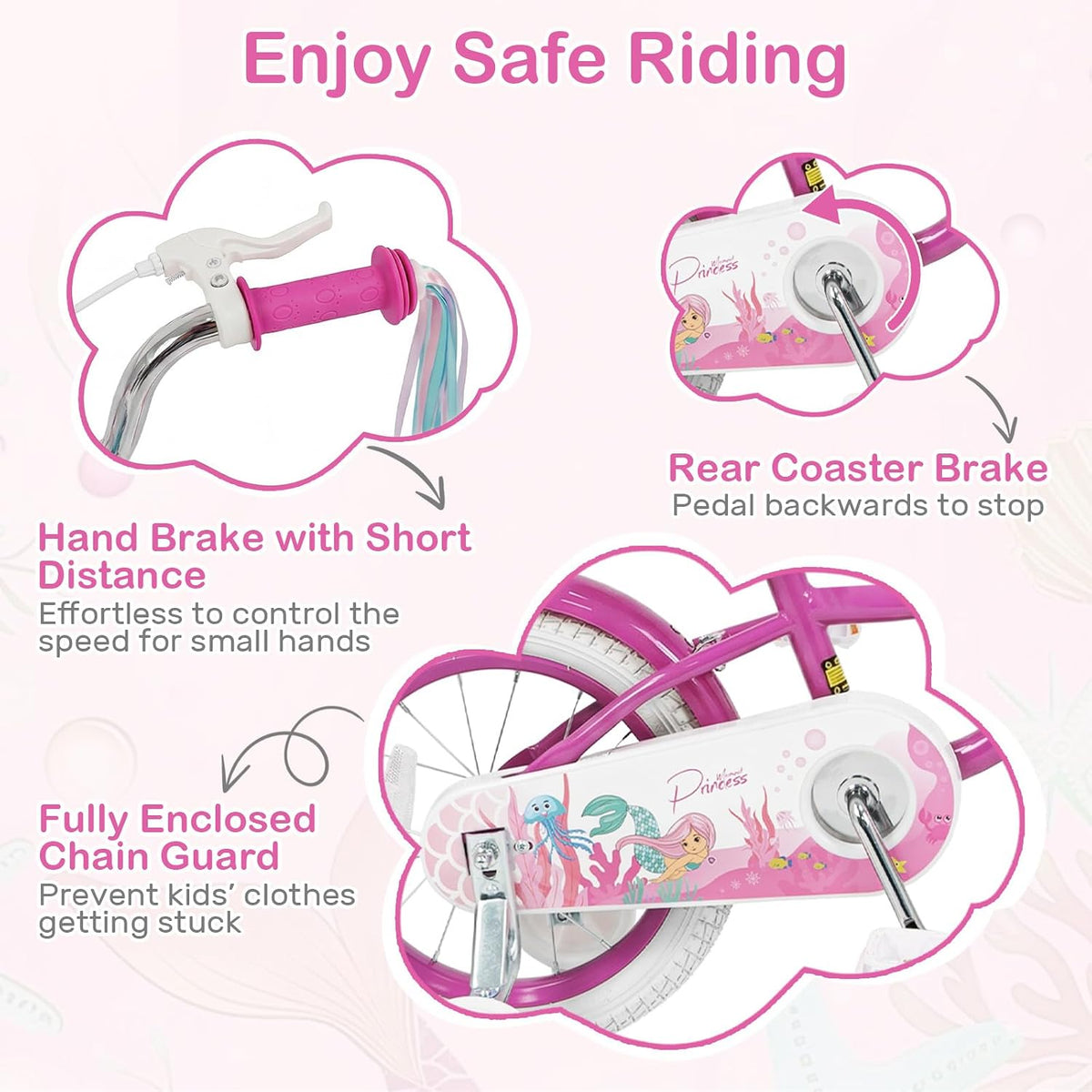 HONEY JOY Kids Bicycle, Mermaid Girls Bike w/Hand & Coaster Brakes