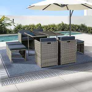 Gardeon Outdoor Dining Set 9 Piece Wicker Table Chairs Setting - Grey