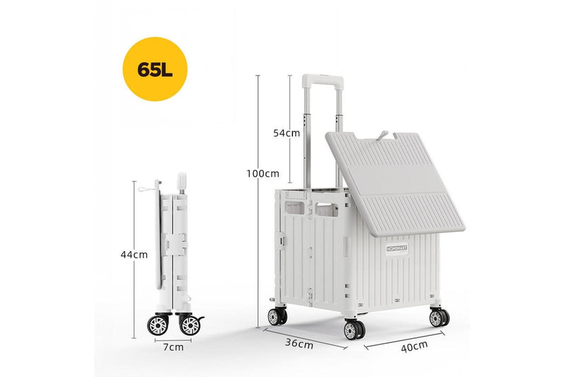 Viviendo Folding Shopping Trolley Portable Grocery Cart Rolling Wheel with Sliding Cover - White