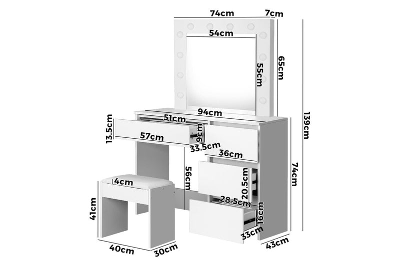 Oikiture Dressing Table Stool Set(White)