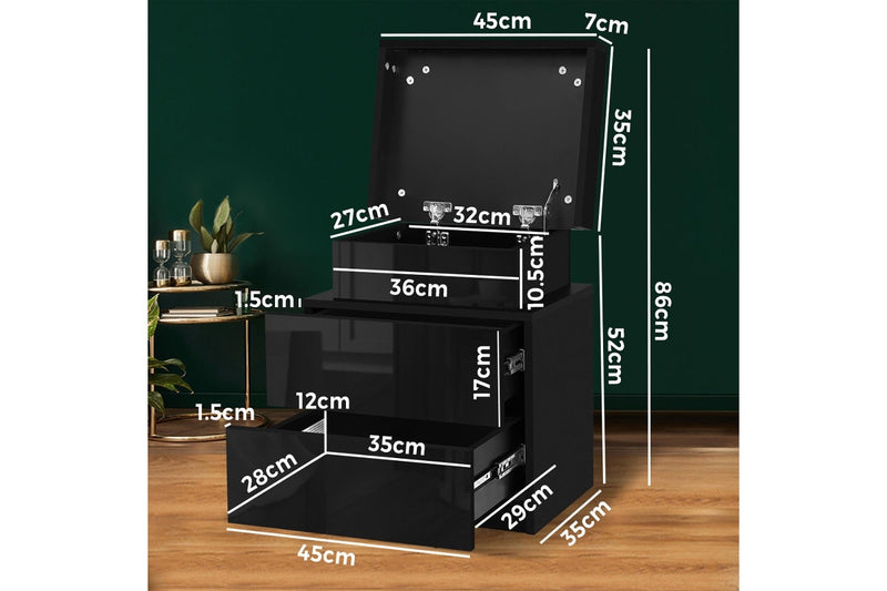 Oikiture Bedside Table RGB LED 2 Drawers Black