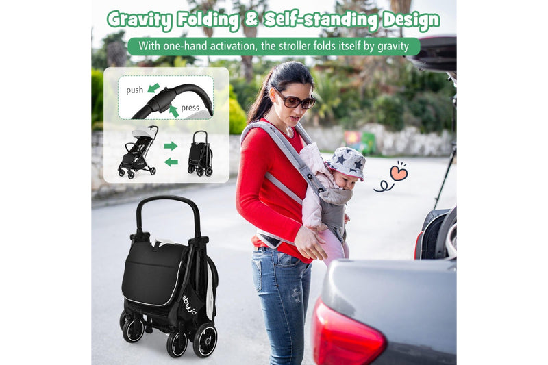 Costway Folding Stoller Portable Stroller w/Adjustable Canopy Gravity Folding Design Grey