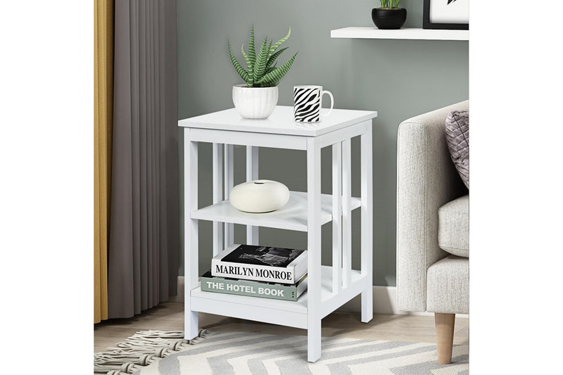 Giantex 3-Tier Bedside Table Nightstand Storage Display Shelf End Table, White