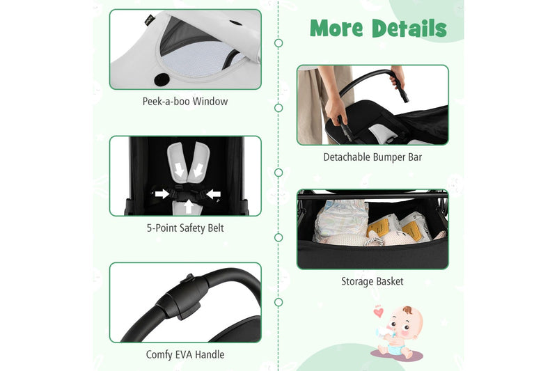 Giantex Folding Infant Stoller Portable Baby Stroller w/ Adjustable Canopy Self-Standing Gravity Folding Design Grey