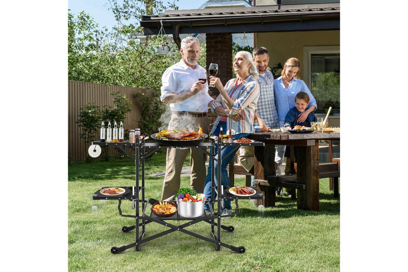 Costway Camping Kitchen Table Outdoor Cook Station Aluminum w/Heat-Resistant Tabletop, 4 Side Tables