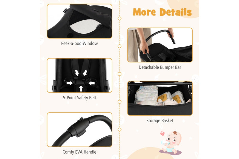 Giantex Folding Infant Stoller Portable Baby Stroller w/ Adjustable Canopy Self-Standing Gravity Folding Design Black