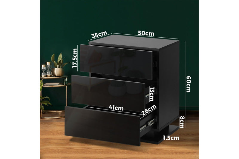 Oikiture Bedside Tables Set of 2 LED Nightstand 3 Drawers