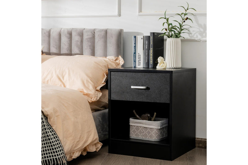 Giantex Nightstand Bedside Table w/Drawer & Open Shelf Modern End Table Black