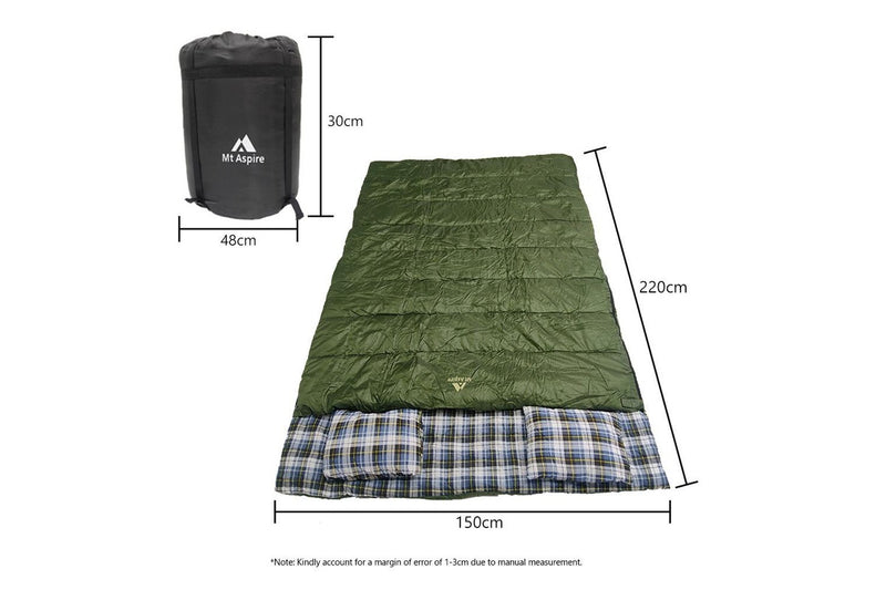 Mt Aspire Sleeping Bag Double Camping Hiking Winter Thermal -10C Army Green