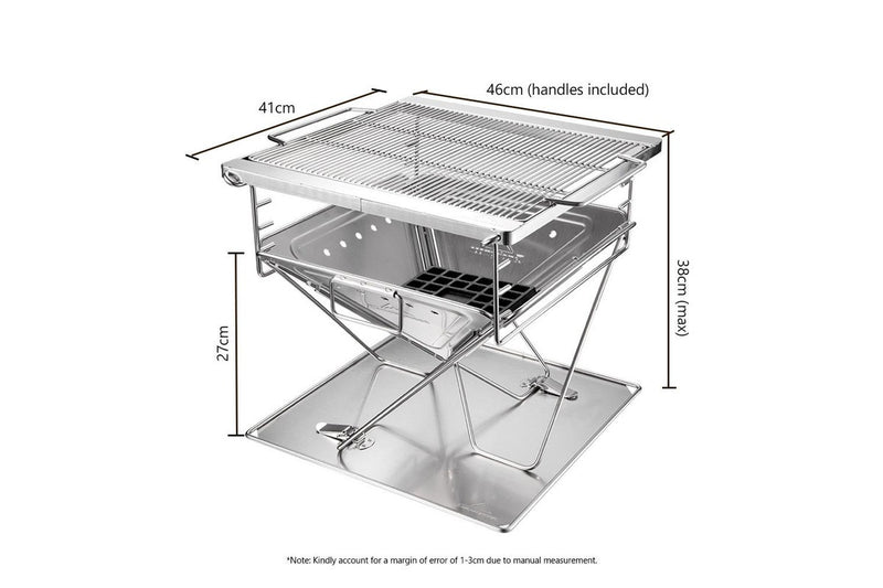 CAMPINGMOON Stove Fire Pit BBQ Grill Adjustable Camping Stainless Steel Large MT-045