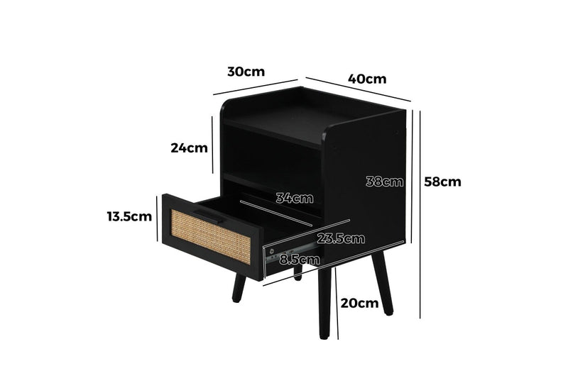 Oikiture 2X Bedside Table Drawer Side Table Storage Cabinet Nightstand Rattan