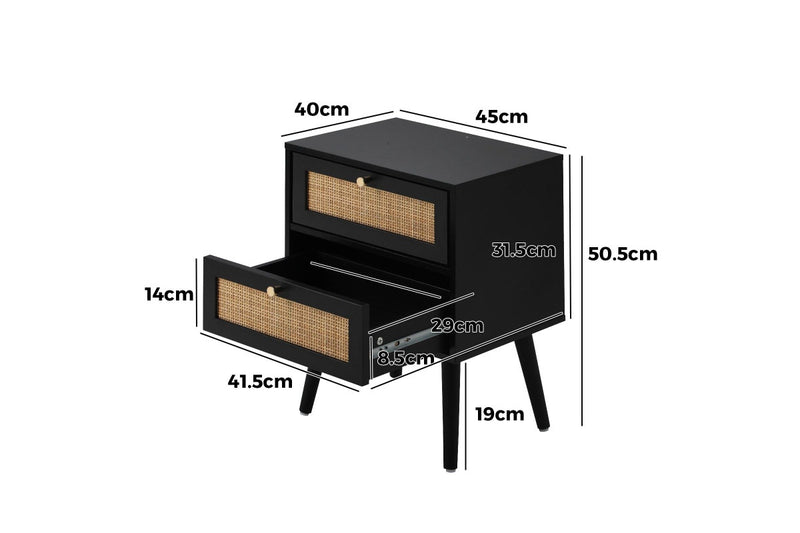 Oikiture 2X Bedside Table Side Table 2 Drawers Storage Cabinet Nightstand Rattan