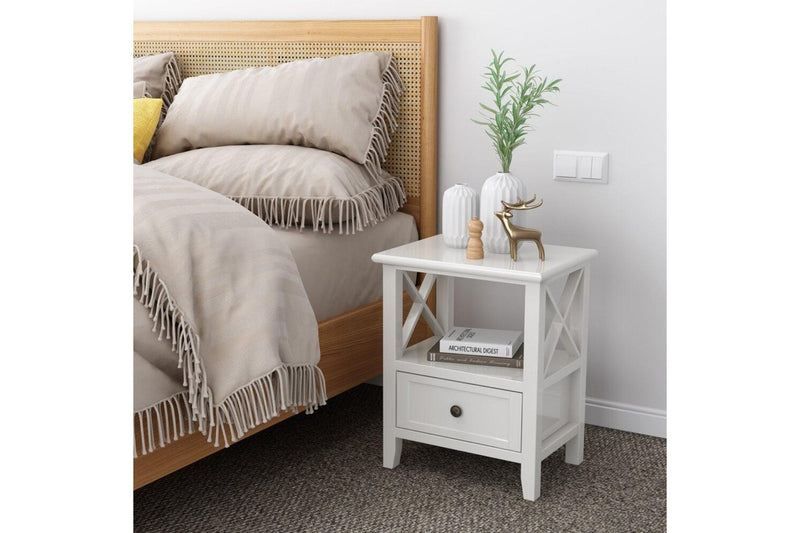 2 Tier Bedside Table With Storage Drawer Pcs Rustic White Bedside Tables