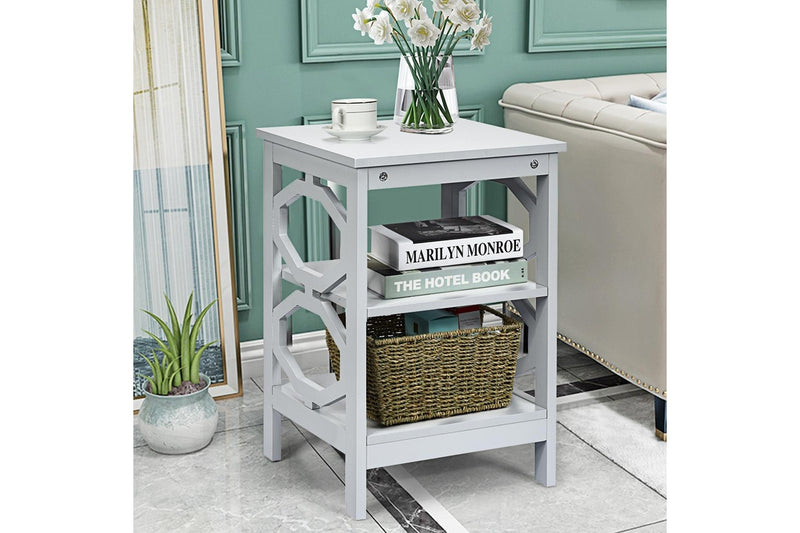 Giantex 3-Tier Wood Nightstand O-Shaped Side Storage Display Shelf Sofa Side Table, Grey