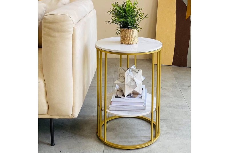 Top Tier Round Bedside table, Marble (Gold)