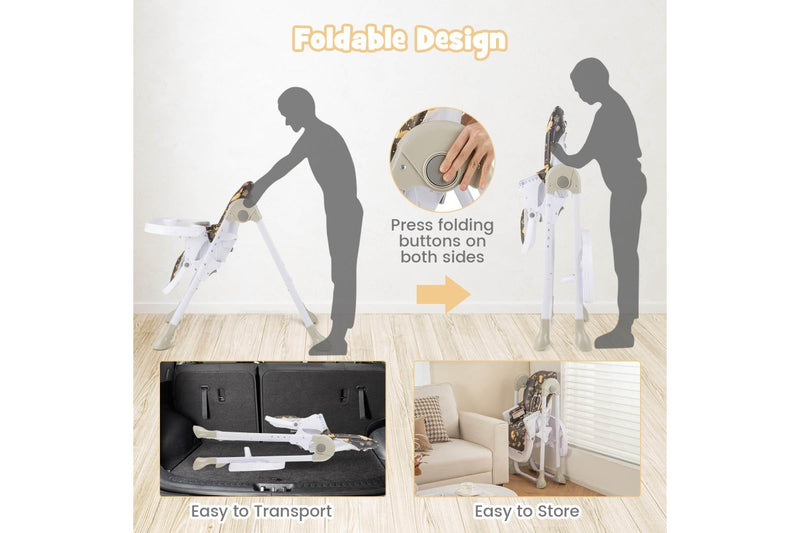 Costway Foldable Highchair w/Soft Cushion, 5-Point Harness Black