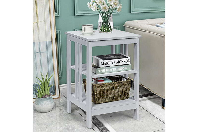 Giantex 3-Tier Bedside Table Nightstand Storage Display Shelf End Table, Grey