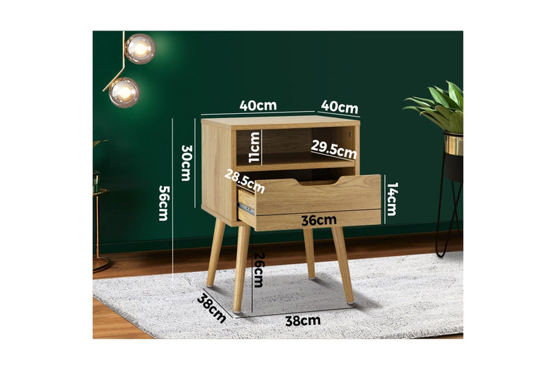 Oikiture Drawer Bedside Table Wood