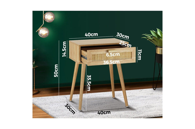 Oikiture Bedside Tables Set of 2 Rattan