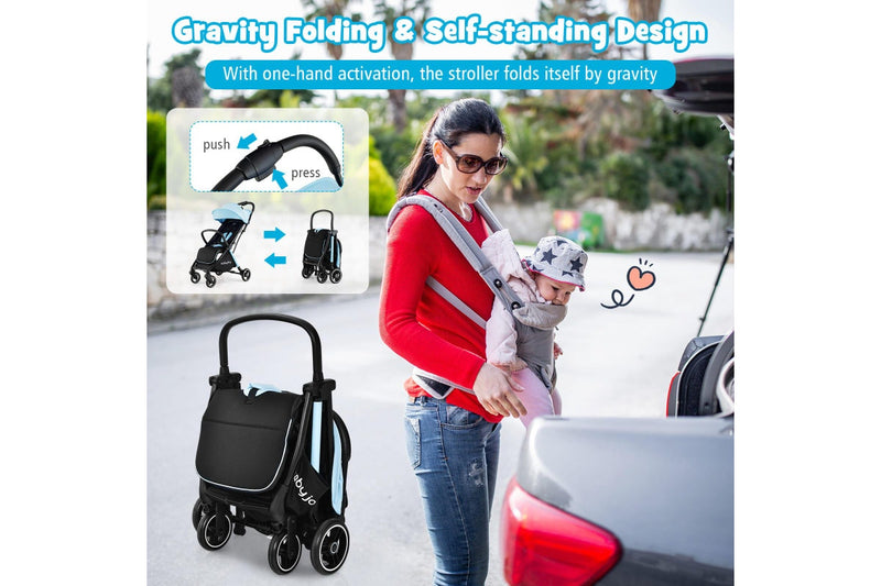 Costway Portable Stroller Prams Adjustable Pushchair w/Canopy & Storage Basket, Blue