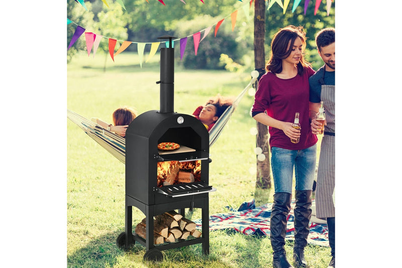 Costway 3-in-1 Outdoor Pizza Oven Maker Portable Woodfired Charcoal Oven Barbecue Camping Grill