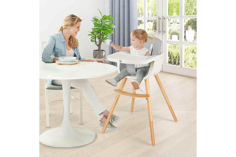 Giantex Baby High Chair Infant Feeding Chair Wood Eating Dining Chair Adjustable Tray & Footrest Grey