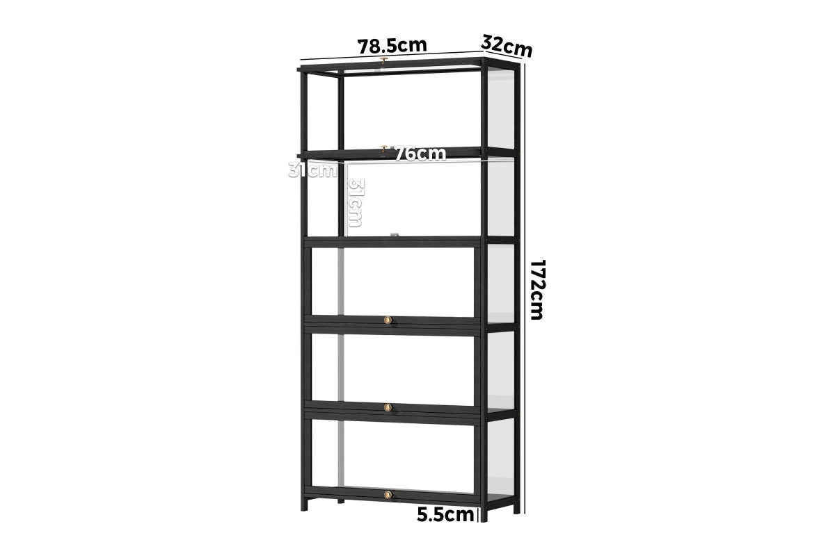 Oikiture Display Cabinet 5-Tier Shelves(Black)