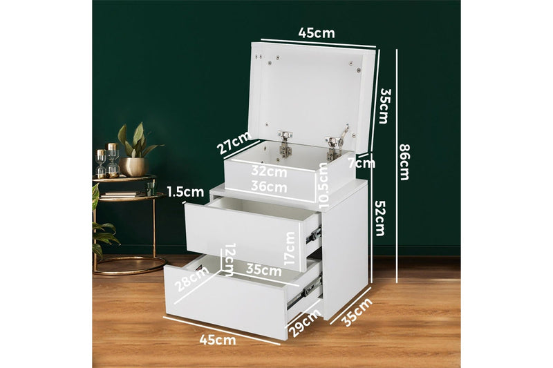 Oikiture Bedside Table RGB LED 2 Drawers White