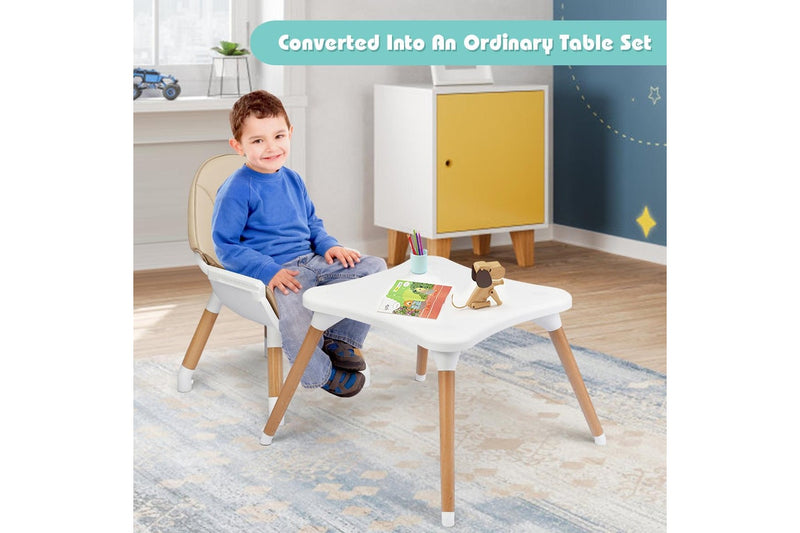 Giantex 5-in-1 Convertible Baby High Chair Toddler Booster Seat Kids Table & Chair Set w/Removable Tray,Khaki